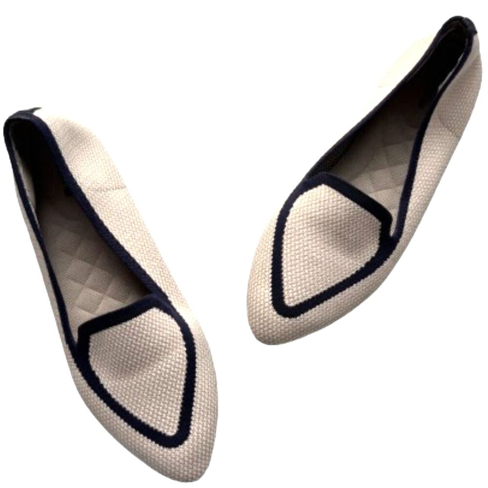 Birdies The Blackbird Pointed Toe Smoking Loafer Flat Eggshell Navy Contrast 8.5